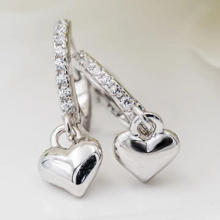 Sterling Silver Huggie with Heart Earrings For Kids