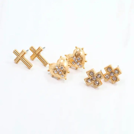 Minton Cross Earring Set Worn Gold