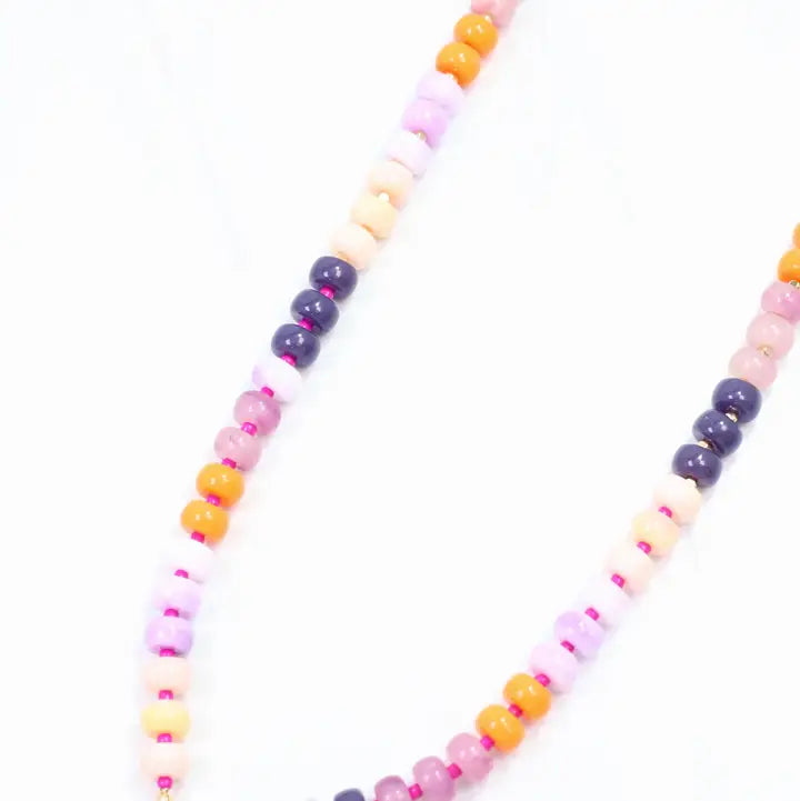 Iris Candy Beaded Necklace - Purple + Orange