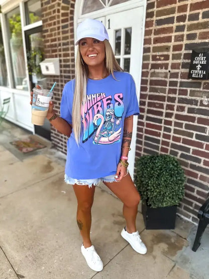 Summer Vibes Flo Blue Graphic Tee