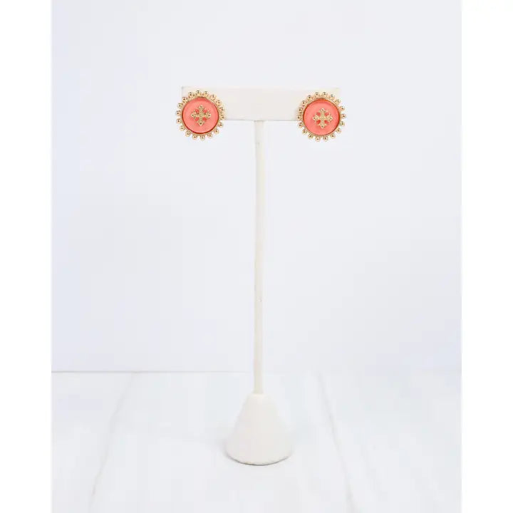 Caroline Hill - Kempsey Coin Stud Earring - Coral