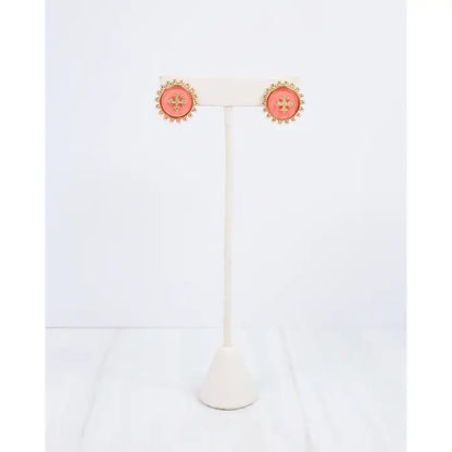 Caroline Hill - Kempsey Coin Stud Earring - Coral