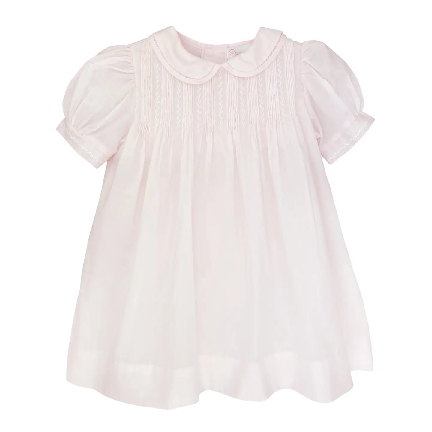 Pastel Pink Dress with Pintucks and Featherstitching