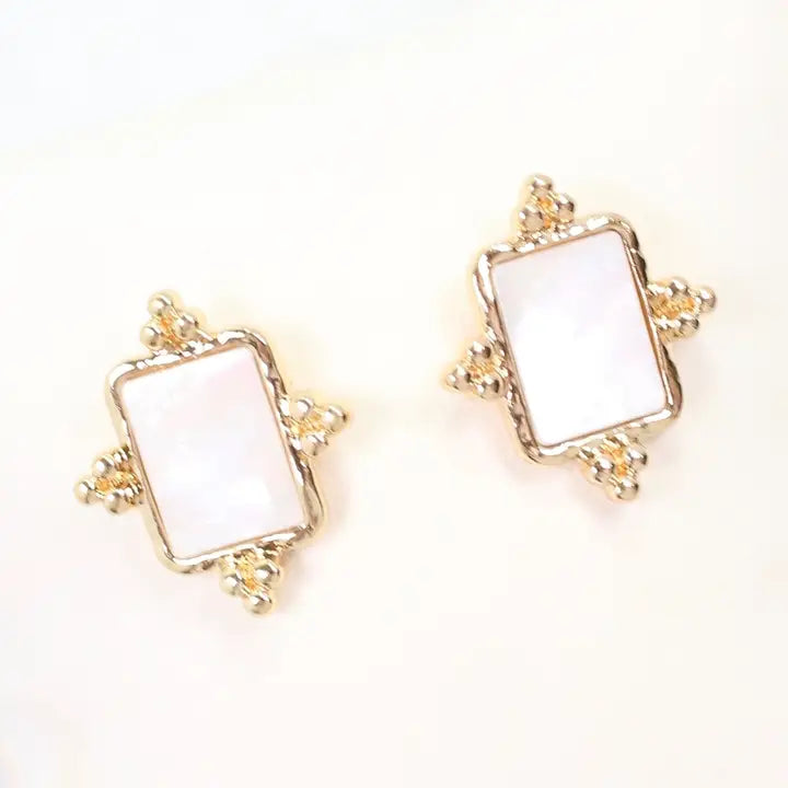 Hillsbon Mother of Pearl Square Stud Earrings - Gold