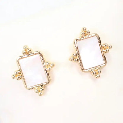 Hillsbon Mother of Pearl Square Stud Earrings - Gold
