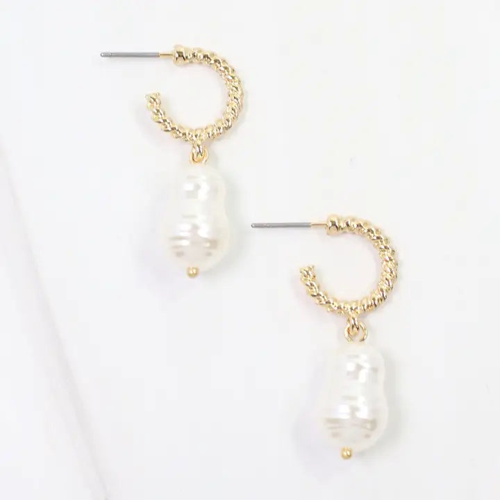 El Reno Baroque Pearl Hoop Earring Gold - Caroline Hill