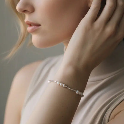 The Silver + Pearl Trio Belle Bracelet