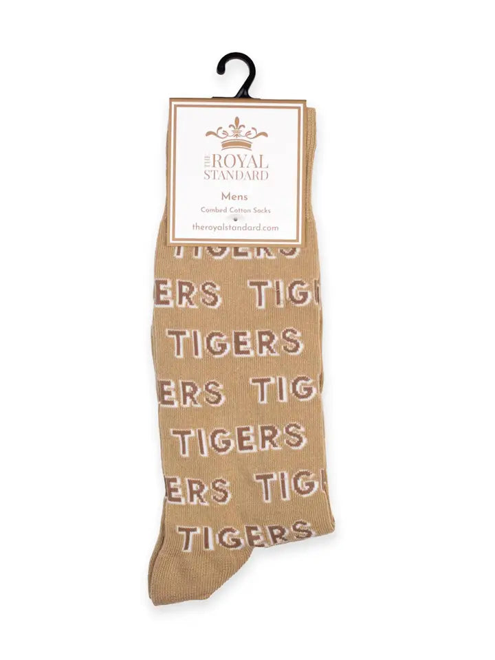 Men's Cream + White Tigers Dress Socks