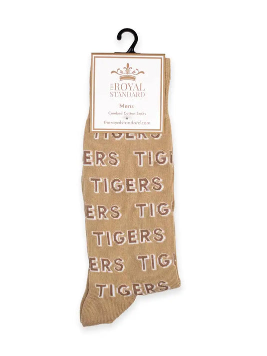 Men's Cream + White Tigers Dress Socks