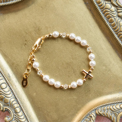 14K Gold-Plated Baby Cross Bracelet Baptism & Communion Gift