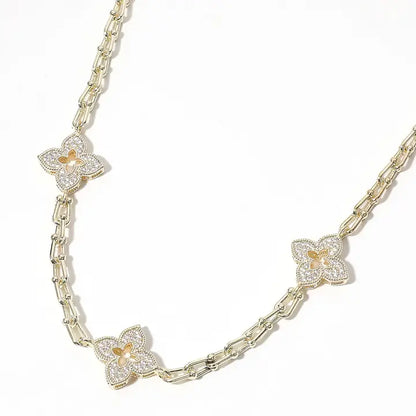 Paved/Mother of Pearl Clover Necklace - 14K Gold Plated Cz