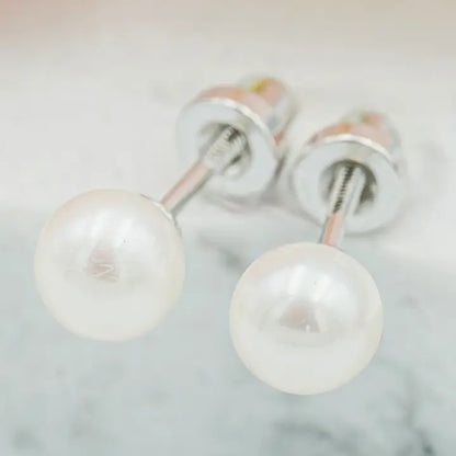 Sterling Silver Screw-Back White Pearl Earrings For Children + Babies