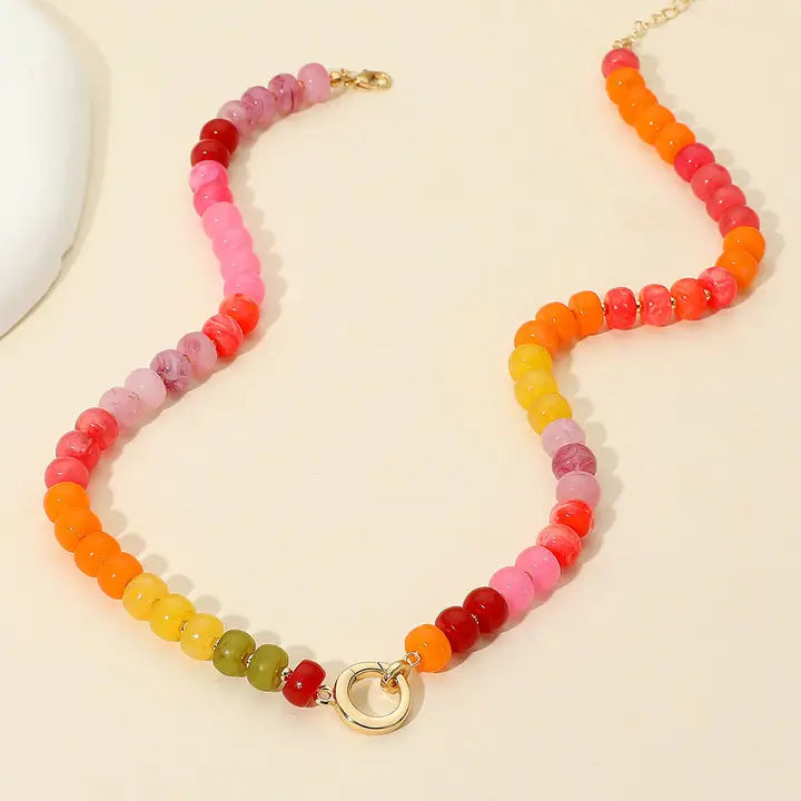 Candy Beaded Metal Clasp Accent Gradient Necklace