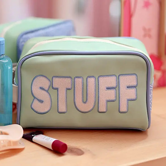 'STUFF' Embroidered Handle Bag - (Pistachio/Cream)