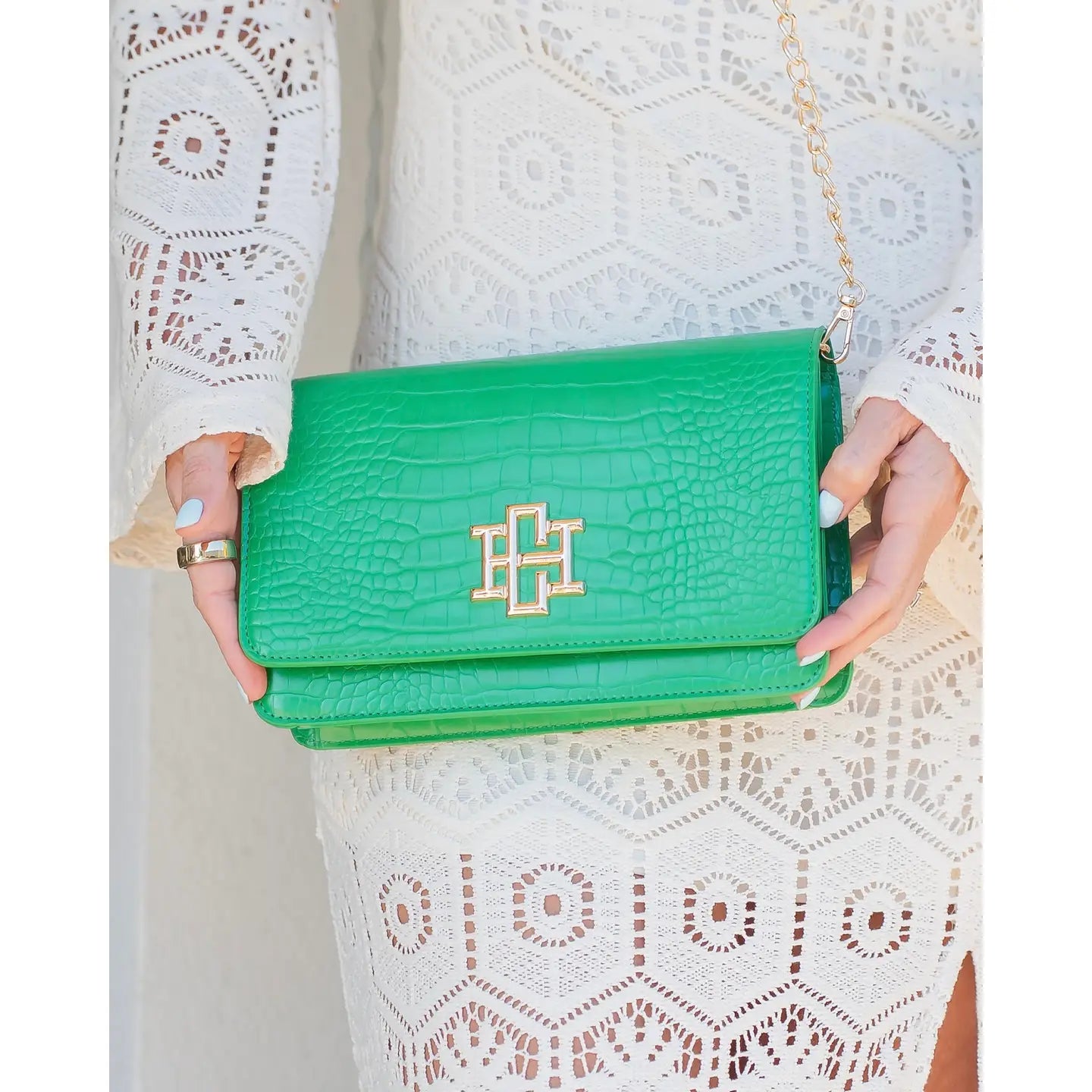 Green Envy Croc Purse Crossbody - Caroline Hill