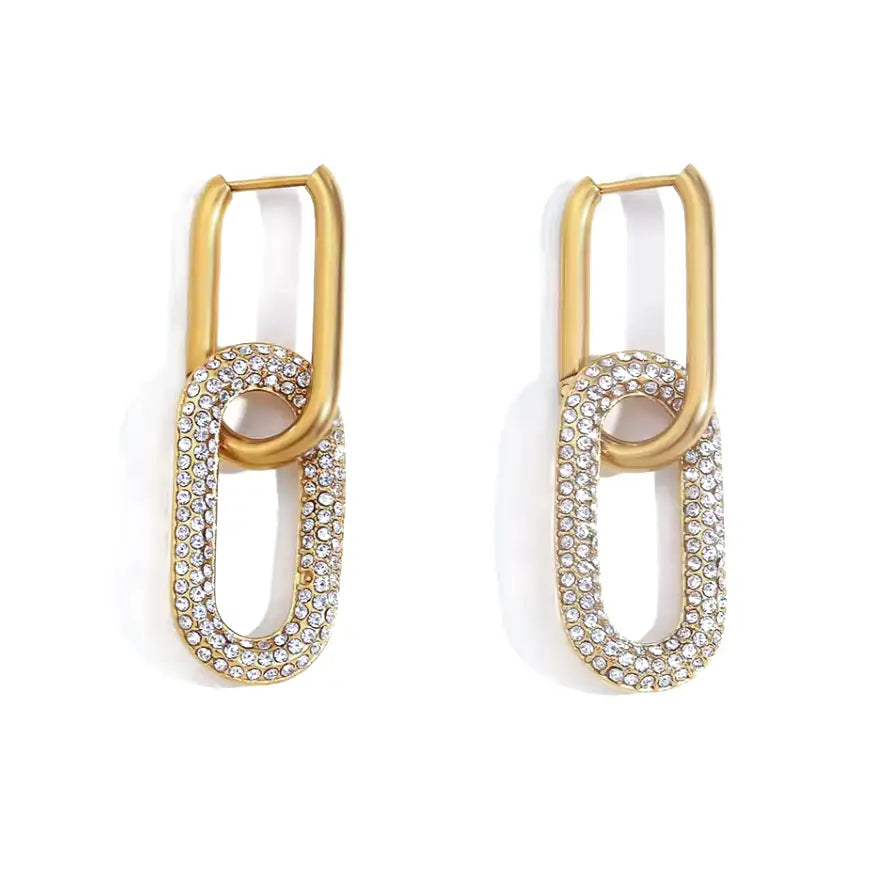 Cz Oval Link Dangle Earrings Waterproof