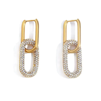 Cz Oval Link Dangle Earrings Waterproof