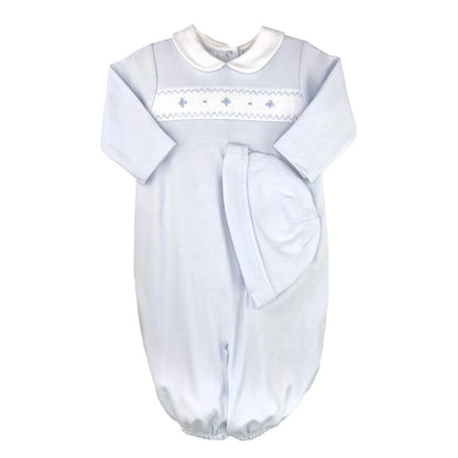 Smocked Knit Gown + Hat - Blue