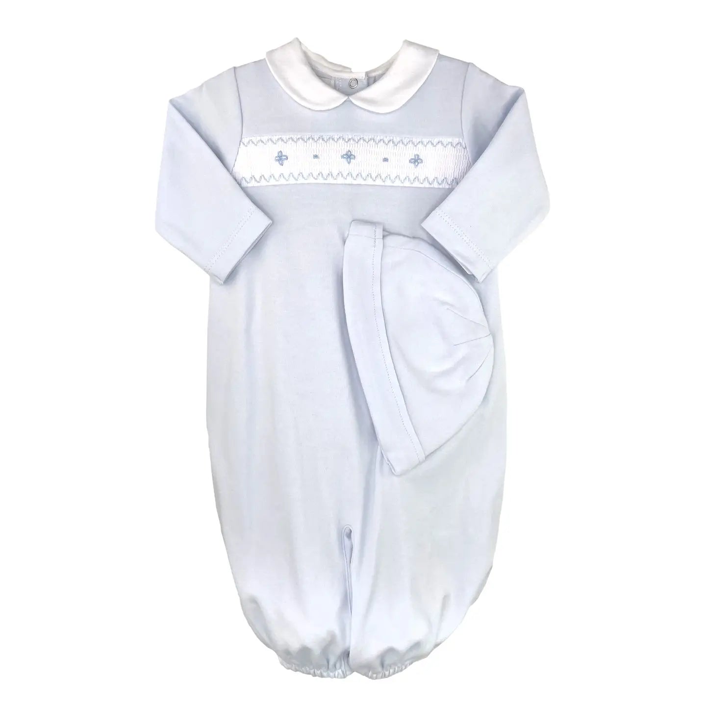 Smocked Knit Gown + Hat - Blue