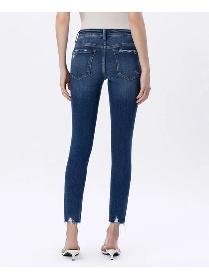 Mid Rise Raw Distressed Hem Crop Skinny Jeans