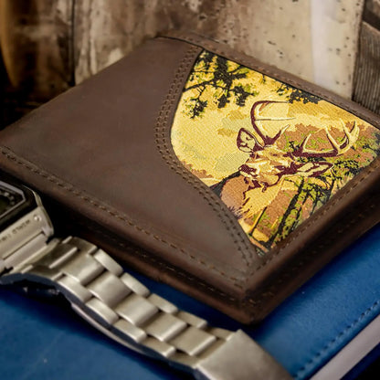 Men's Buck Bifold Woven Patch Leather Wallet