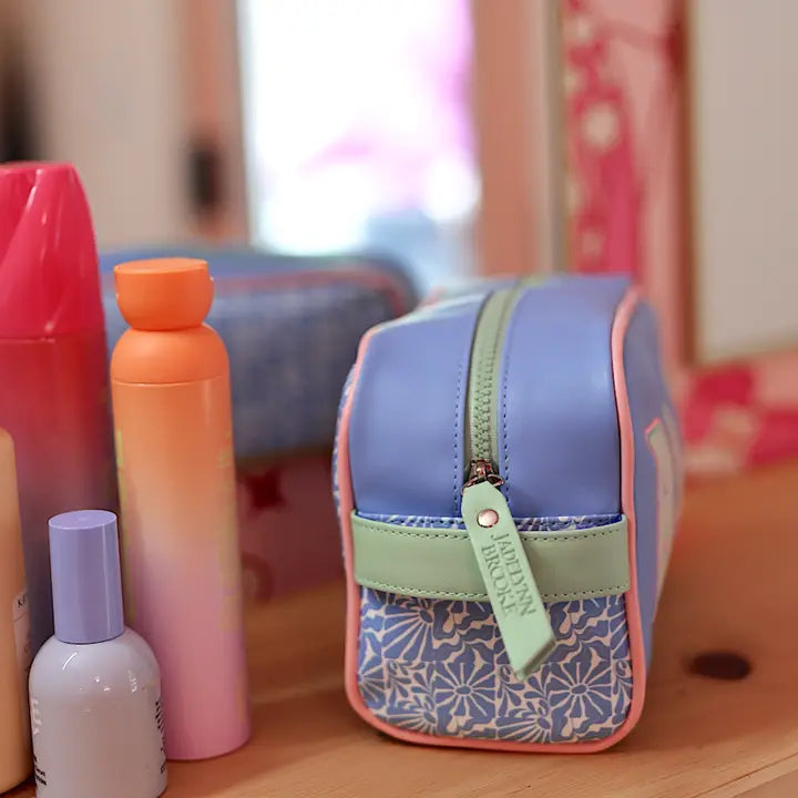 'BABY' Embroidered Handle Bag - (Periwinkle/Coral)