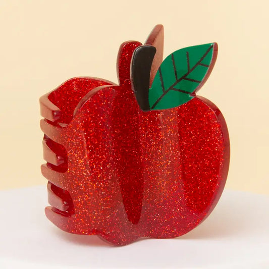 School-Themed Glittered Apple Acrylic Claw Clip