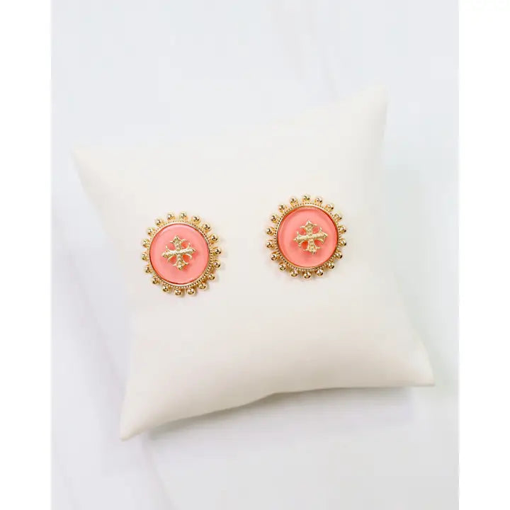 Caroline Hill - Kempsey Coin Stud Earring - Coral