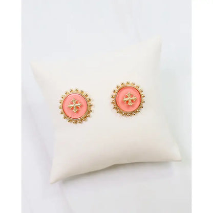 Caroline Hill - Kempsey Coin Stud Earring - Coral