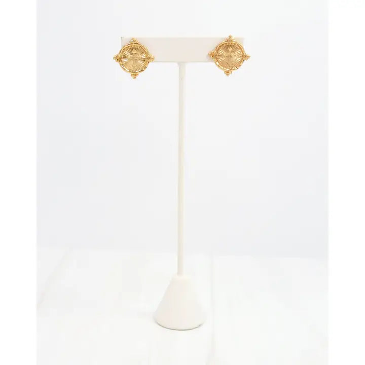 Capitola Cross Stud Worn Gold - Caroline Hill
