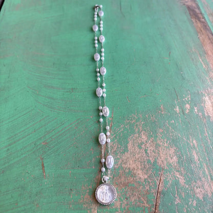 Our Lady of Grace Pearl Chain Necklace - Silver