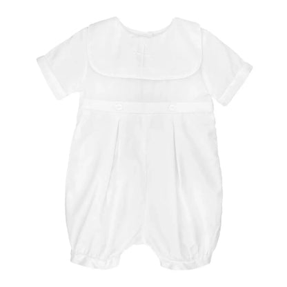 Embroidered Cross Christening Romper + Bonnet