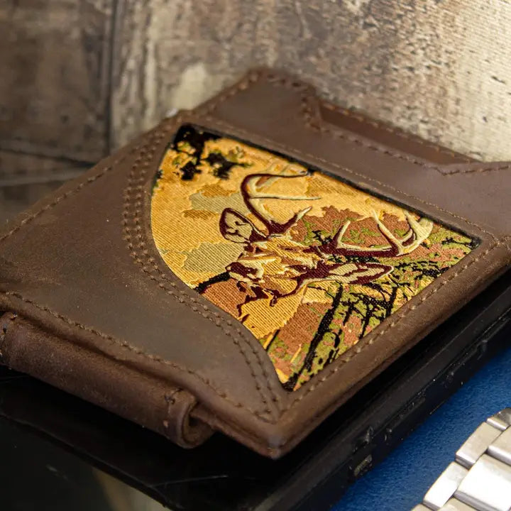 Buck Men's Magnetic Front Pocket Woven Patch Leather Wallet