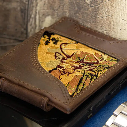 Buck Men's Magnetic Front Pocket Woven Patch Leather Wallet