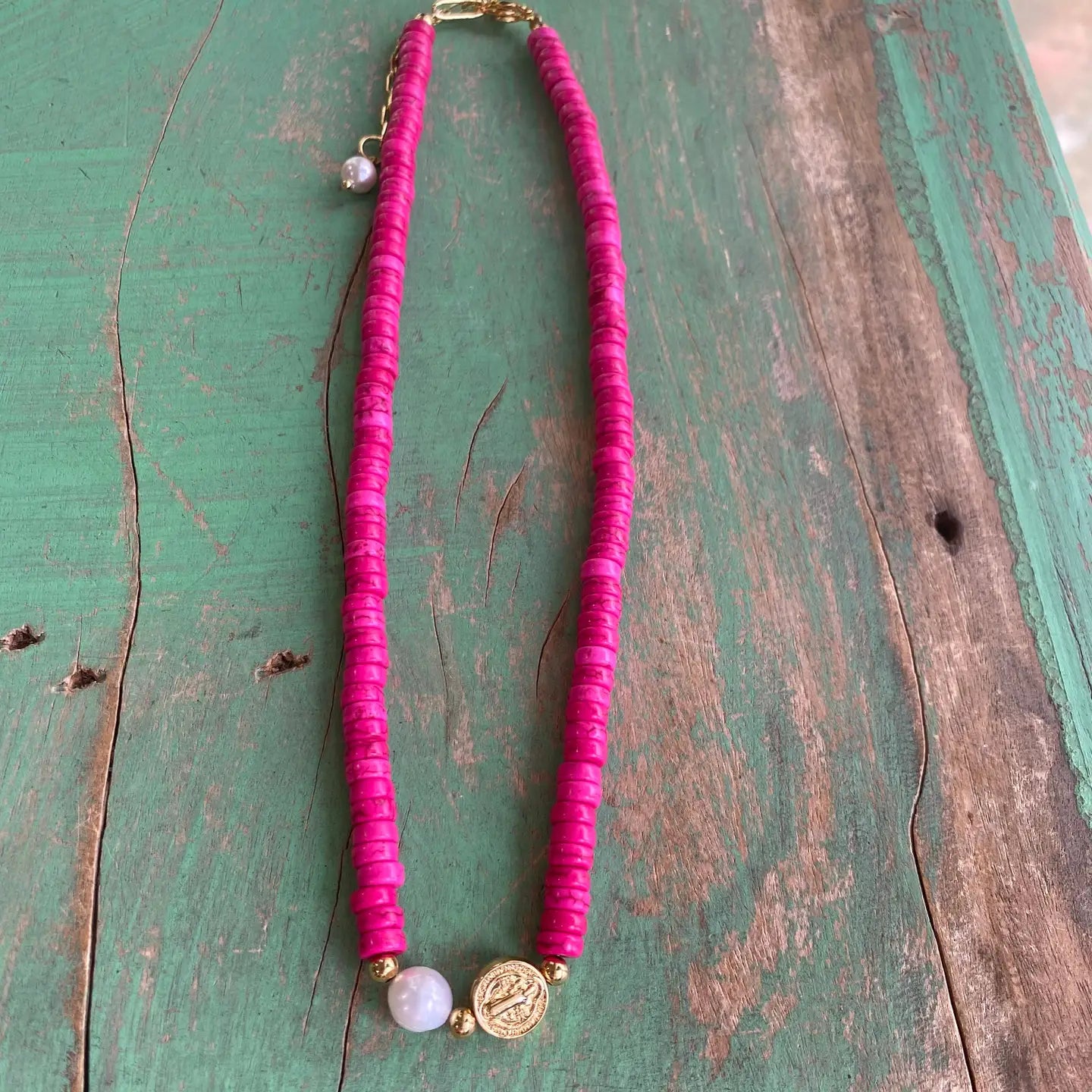 Colors of St Benedict Necklace- Hot Pink