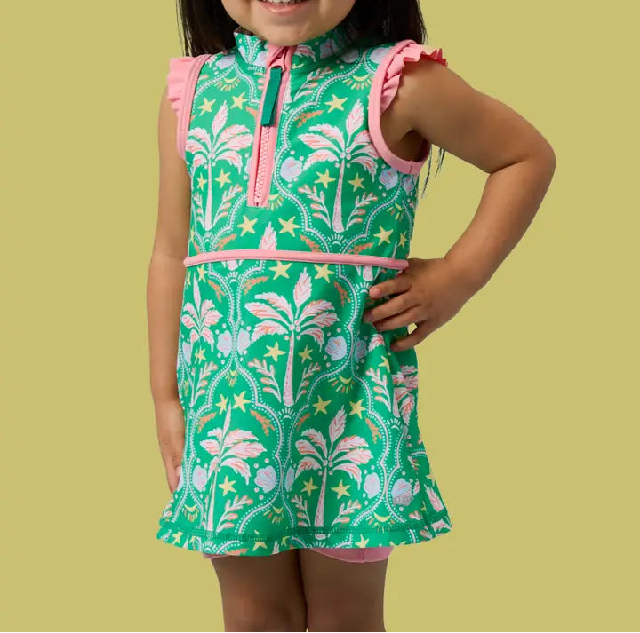 Coconut Cabana Flutter Sleeve Active Dress & Biker Short Set
