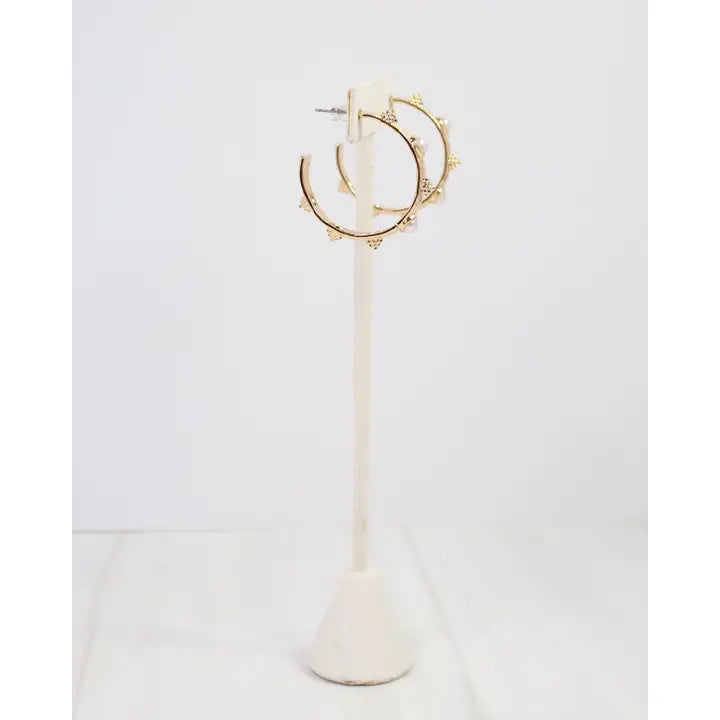 Caroline Hill - New Bern Flower and Pearl Hoop Earring - Gold