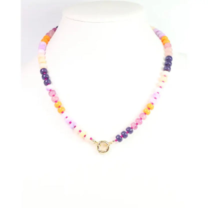 Iris Candy Beaded Necklace - Purple + Orange