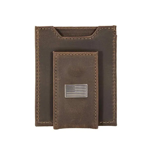 American Flag Magnetic Leather Slim Wallet - Crazyhorse Brown