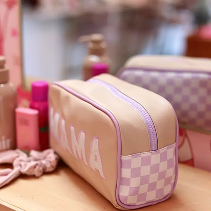 'MAMA' Embroidered Handle Bag- (Lavender/Cream/Tan)
