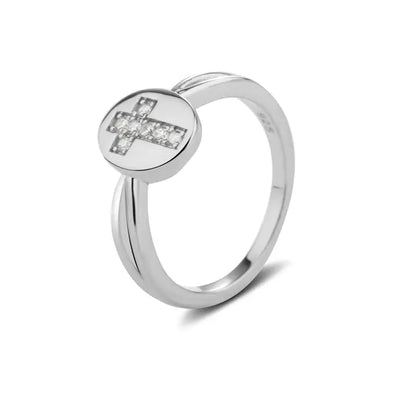 Girls Sterling Silver Oval Cross Ring with Czs