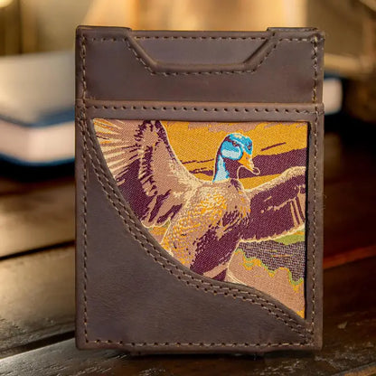 Mallard Men's Magnetic Front Pocket Woven Patch Leather Wallet