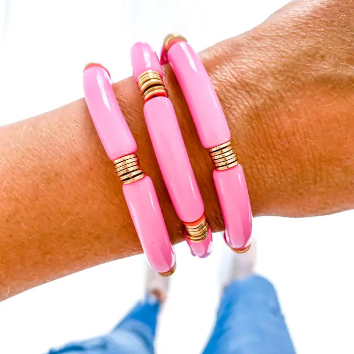 Pink & Thin Gold Disc Bangle Bracelet