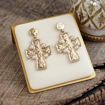 Golden Creed – Minimal Byzantine Cross Earrings