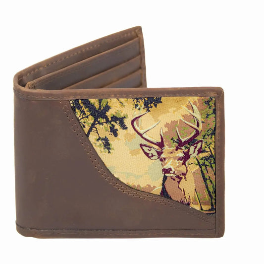 Men's Buck Bifold Woven Patch Leather Wallet