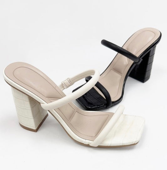 Off White Double Strap Croc Mule Heel