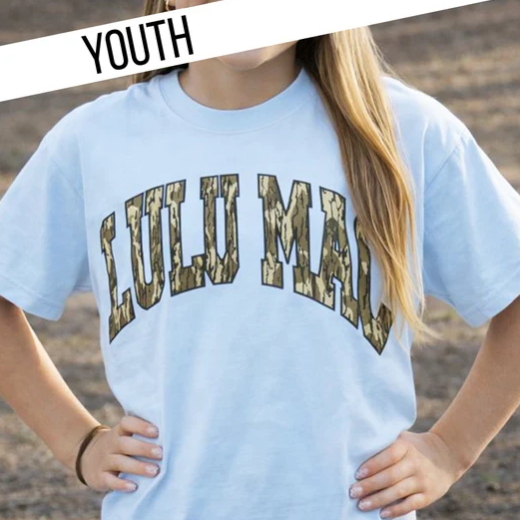 LULU MAC -  Chambray Blue Bottomland Camo Graphic Tee - Youth