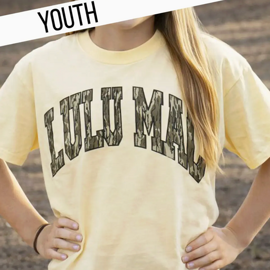 LULU MAC - Butter Yellow Bottomland Camo Graphic Tee - Youth