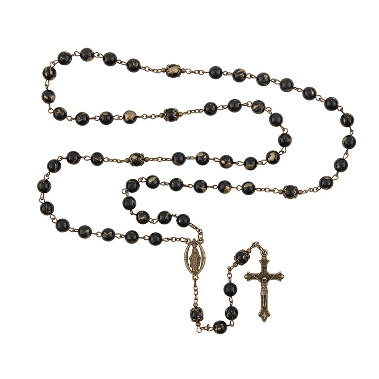 Bronze Glass Bead Our Lady of Grace Rosary - Black