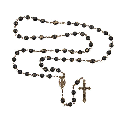 Bronze Glass Bead Our Lady of Grace Rosary - Black